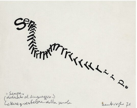 <em>Snake (dedicated to language)</em>, 1971<br />Lettere, vertebre della parola